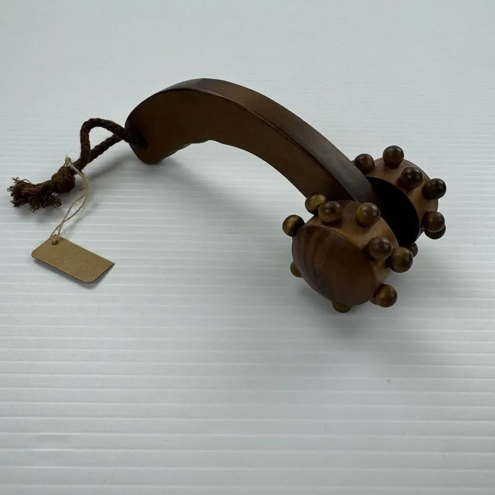 Pier 1 Wood Handheld Massage Roller Boho Retro Spa Tool Vintage Look
